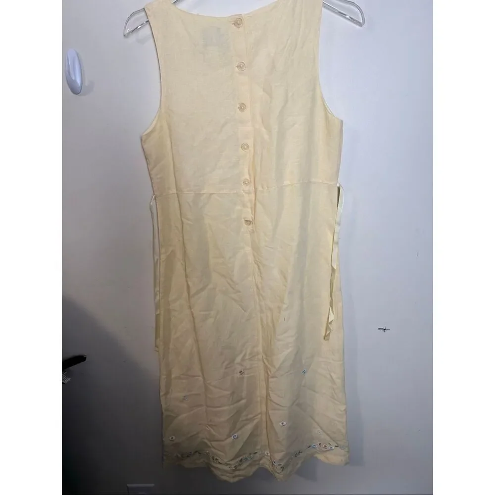 Vintage Gap Kids Girls Yellow Linen Blend Modest Floral Embroidered Dress XXL 14